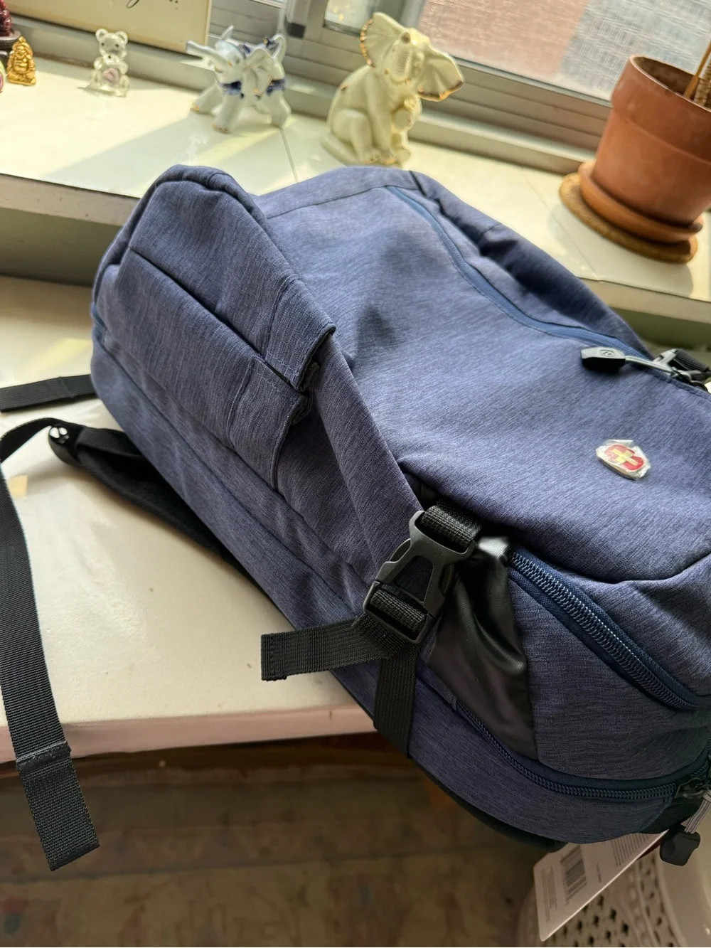 SwissGear Navy Blue Backpack with Red Logo Accent